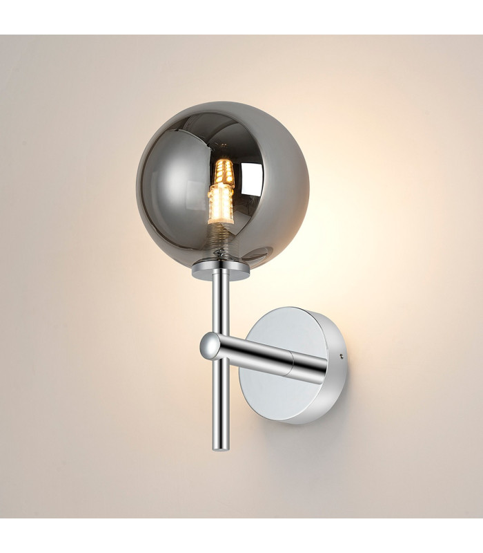 Tivoli Medium Arm Wall Light 1 Light G9 IP44 Polished Chrome/Smoke Smooth Round Glass-3