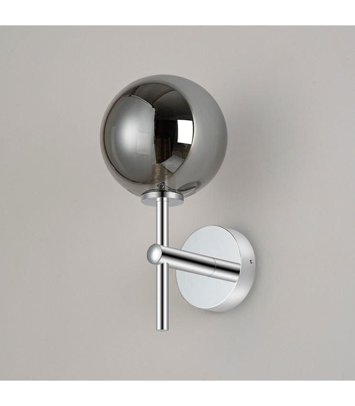 Tivoli Medium Arm Wall Light 1 Light G9 IP44 Polished Chrome/Smoke Smooth Round Glass-7