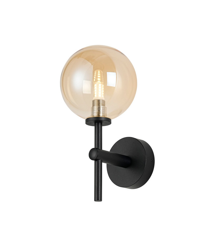 Tivoli Medium Arm Wall Light 1 Light G9 IP44 Satin Black/Amber Smooth Round Glass-1
