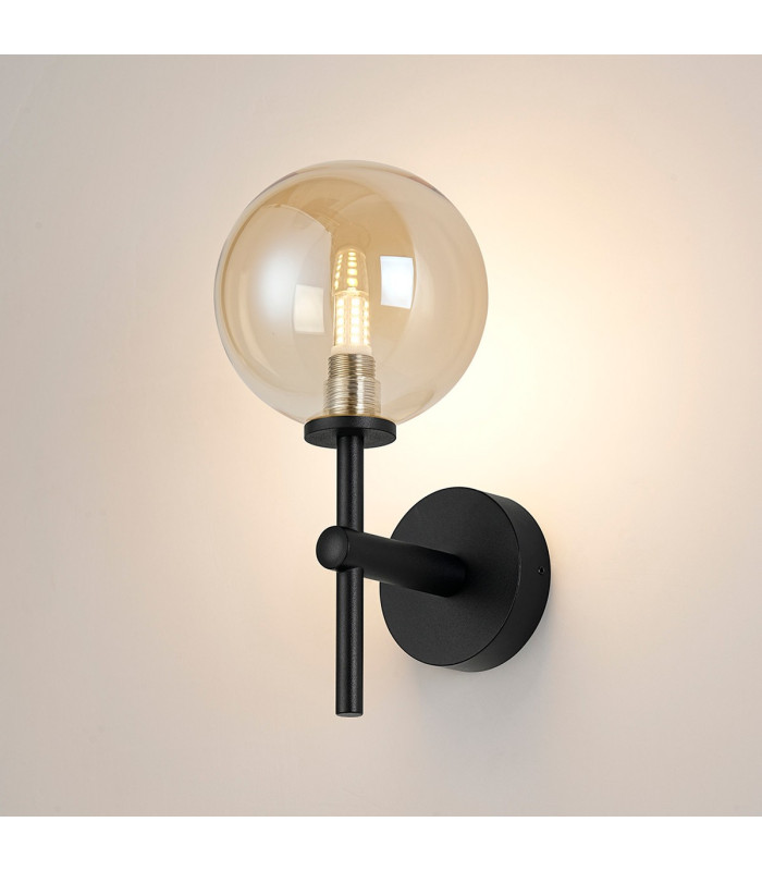 Tivoli Medium Arm Wall Light 1 Light G9 IP44 Satin Black/Amber Smooth Round Glass-3