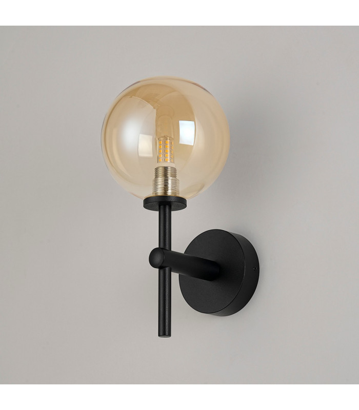 Tivoli Medium Arm Wall Light 1 Light G9 IP44 Satin Black/Amber Smooth Round Glass-7