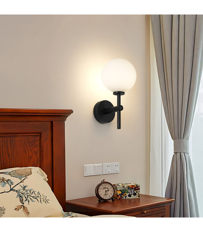 Tivoli Medium Arm Wall Light 1 Light G9 IP44 Satin Black/Opal Smooth Round Glass-4