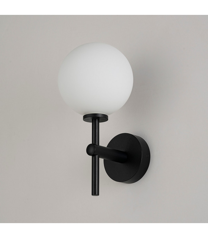 Tivoli Medium Arm Wall Light 1 Light G9 IP44 Satin Black/Opal Smooth Round Glass-8