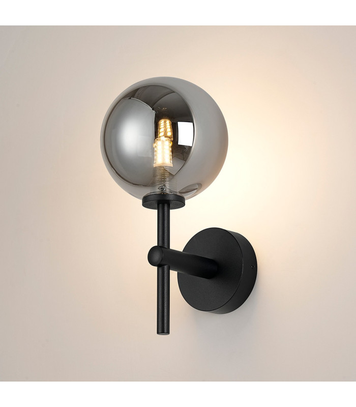 Tivoli Medium Arm Wall Light 1 Light G9 IP44 Satin Black/Smoke Smooth Round Glass-3