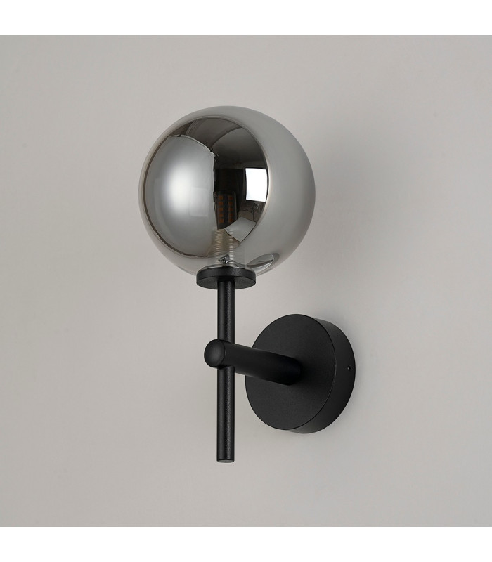 Tivoli Medium Arm Wall Light 1 Light G9 IP44 Satin Black/Smoke Smooth Round Glass-7