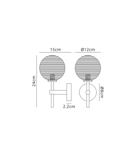 Tivoli Medium Arm Wall Light 1 Light G9 IP44 Brass Gold/Amber Ribbed Round Glass-2
