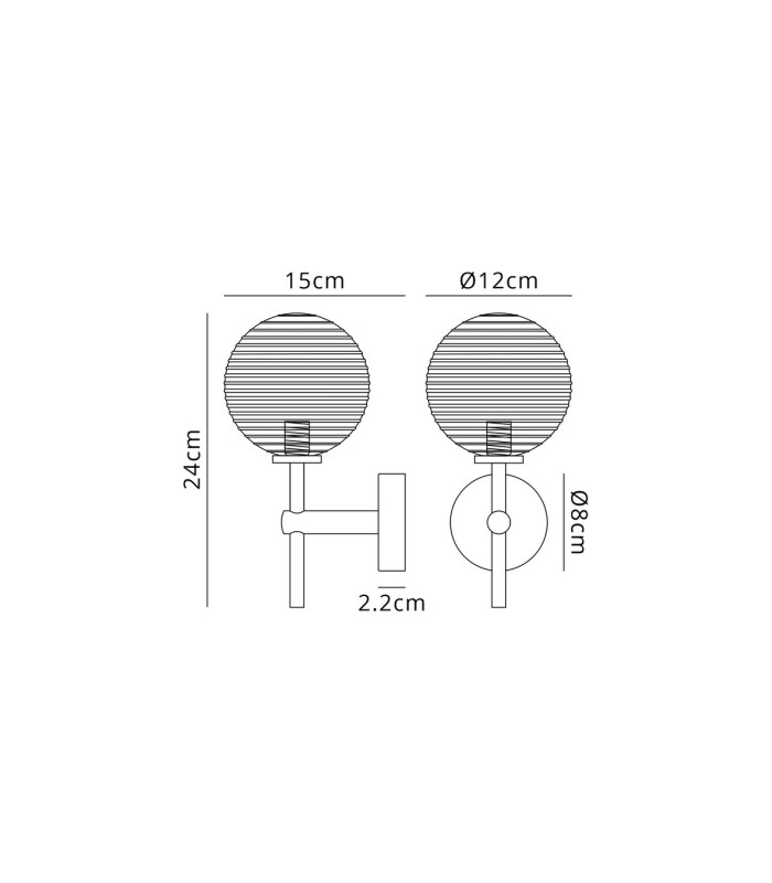 Tivoli Medium Arm Wall Light 1 Light G9 IP44 Brass Gold/Amber Ribbed Round Glass-2