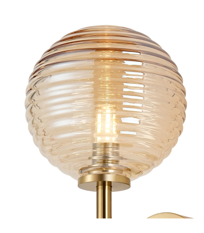 Tivoli Medium Arm Wall Light 1 Light G9 IP44 Brass Gold/Amber Ribbed Round Glass-5