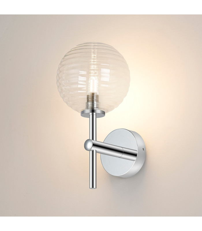 Tivoli Medium Arm Wall Light 1 Light G9 IP44 Polished Chrome/Clear Ribbed Round Glass-3