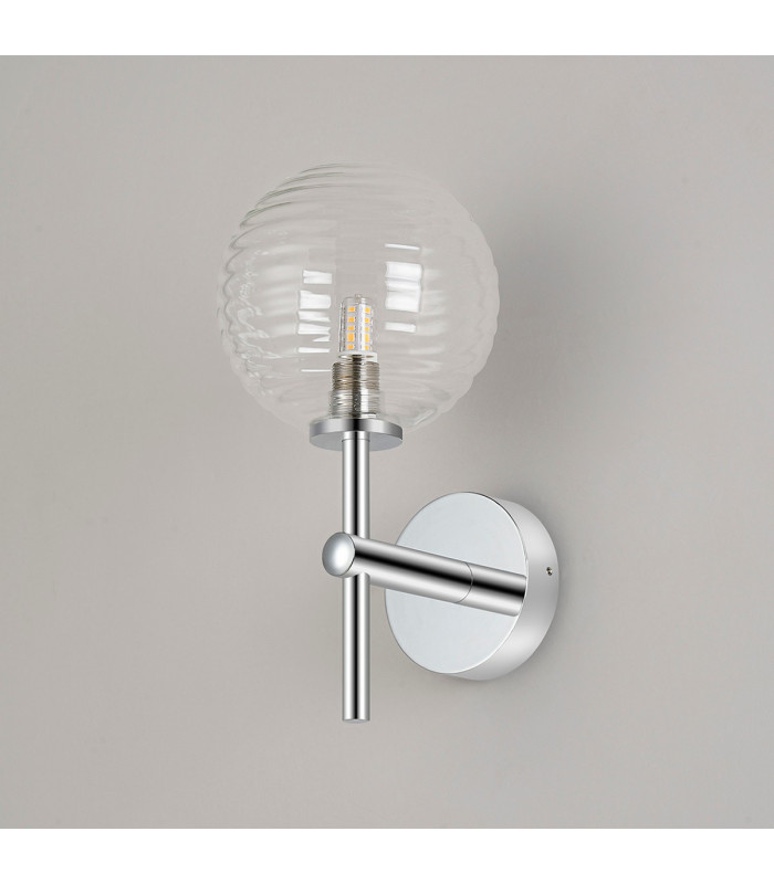 Tivoli Medium Arm Wall Light 1 Light G9 IP44 Polished Chrome/Clear Ribbed Round Glass-7