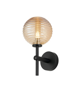 Tivoli Medium Arm Wall Light 1 Light G9 IP44 Satin Black/Amber Ribbed Round Glass-1