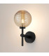 Tivoli Medium Arm Wall Light 1 Light G9 IP44 Satin Black/Amber Ribbed Round Glass-3