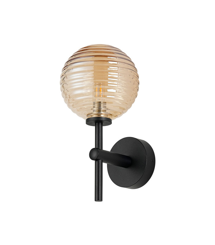 Tivoli Medium Arm Wall Light 1 Light G9 IP44 Satin Black/Amber Ribbed Round Glass-4