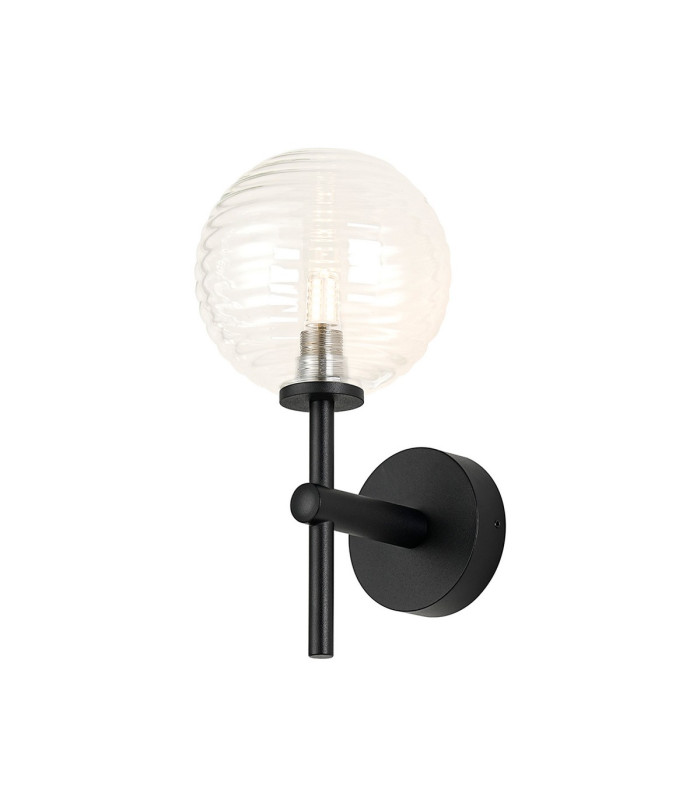 Tivoli Medium Arm Wall Light 1 Light G9 IP44 Satin Black/Clear Ribbed Round Glass-1