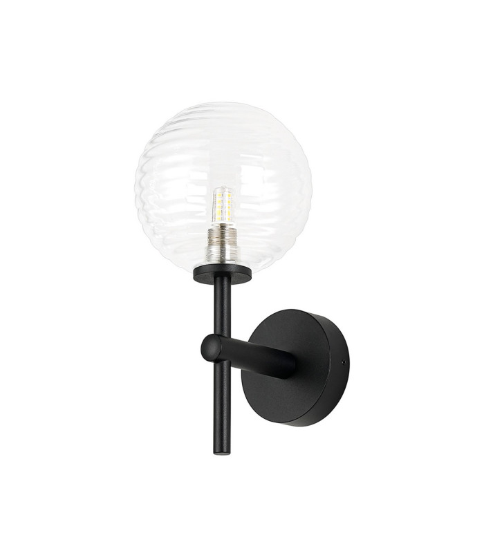 Tivoli Medium Arm Wall Light 1 Light G9 IP44 Satin Black/Clear Ribbed Round Glass-4