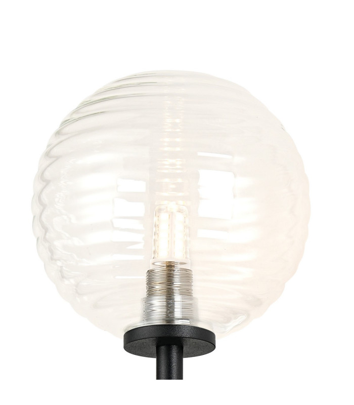Tivoli Medium Arm Wall Light 1 Light G9 IP44 Satin Black/Clear Ribbed Round Glass-5