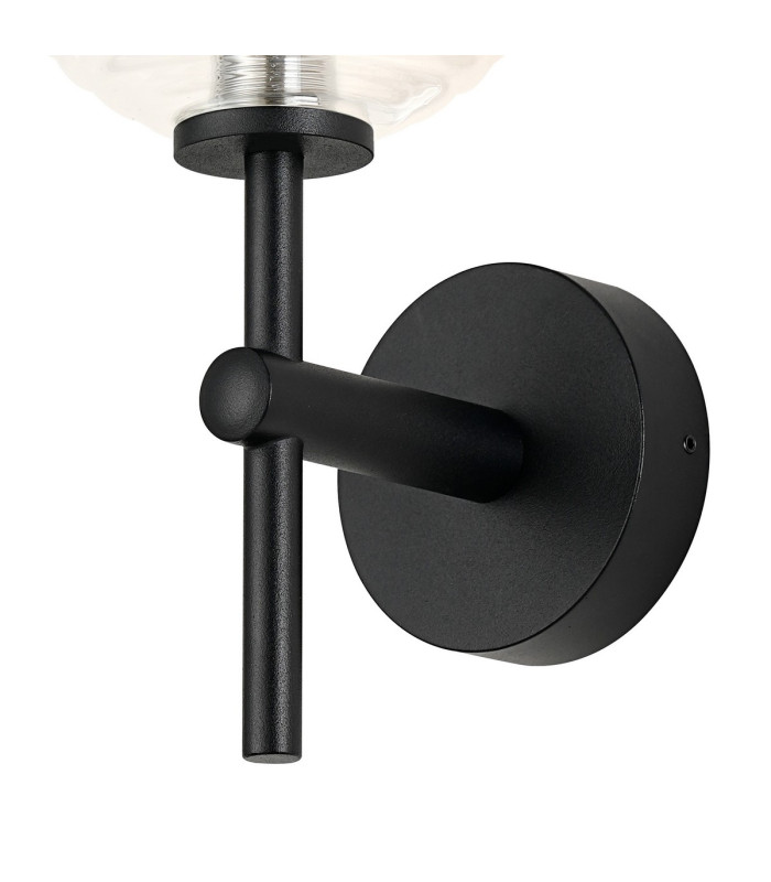 Tivoli Medium Arm Wall Light 1 Light G9 IP44 Satin Black/Clear Ribbed Round Glass-6