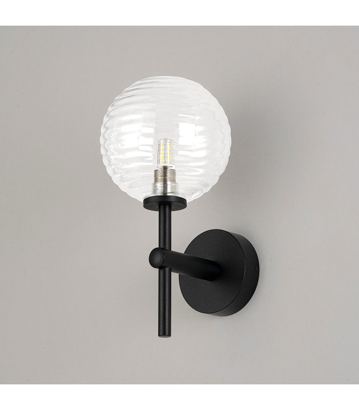 Tivoli Medium Arm Wall Light 1 Light G9 IP44 Satin Black/Clear Ribbed Round Glass-7