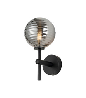 Tivoli Medium Arm Wall Light 1 Light G9 IP44 Satin Black/Smoke Ribbed Round Glass-1