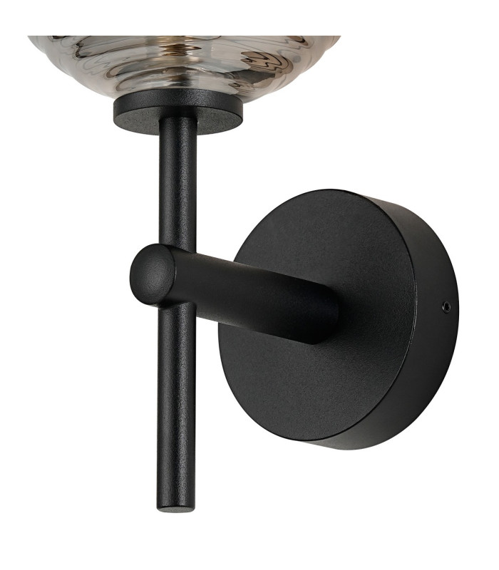 Tivoli Medium Arm Wall Light 1 Light G9 IP44 Satin Black/Smoke Ribbed Round Glass-6