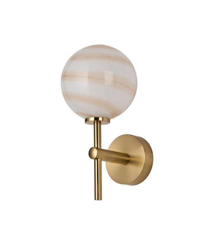 Tivoli Medium Arm Wall Light 1 Light G9 IP44 Brass Gold/Brown Round Marble Effect Glass-4