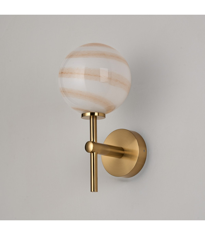 Tivoli Medium Arm Wall Light 1 Light G9 IP44 Brass Gold/Brown Round Marble Effect Glass-7