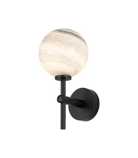 Tivoli Medium Arm Wall Light 1 Light G9 IP44 Satin Black/Grey Round Marble Effect Glass-1