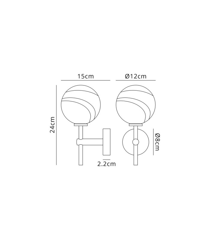 Tivoli Medium Arm Wall Light 1 Light G9 IP44 Satin Black/Grey Round Marble Effect Glass-2