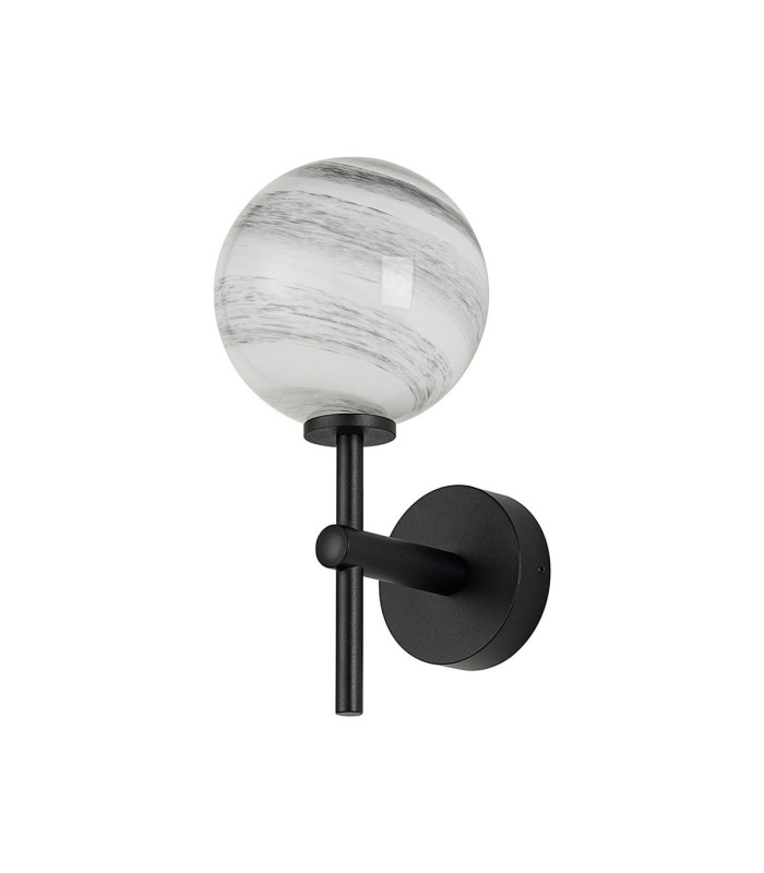 Tivoli Medium Arm Wall Light 1 Light G9 IP44 Satin Black/Grey Round Marble Effect Glass-4