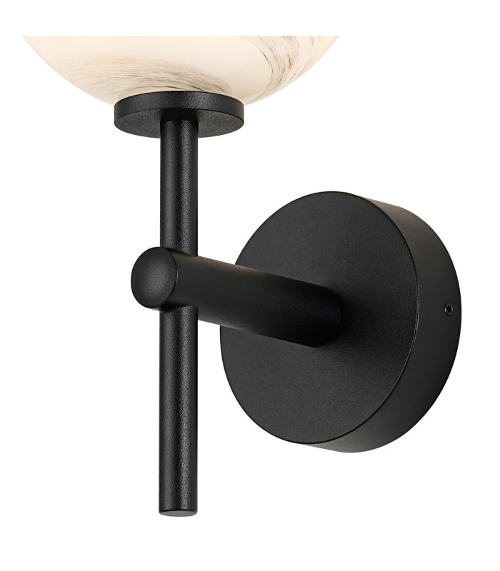Tivoli Medium Arm Wall Light 1 Light G9 IP44 Satin Black/Grey Round Marble Effect Glass-6