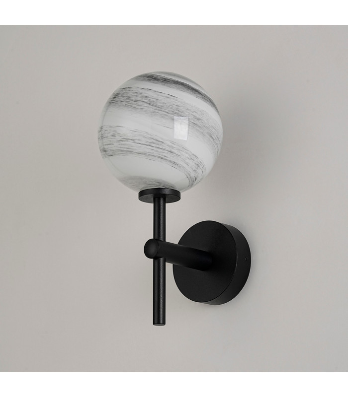 Tivoli Medium Arm Wall Light 1 Light G9 IP44 Satin Black/Grey Round Marble Effect Glass-7