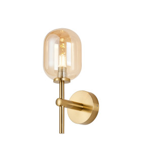Tivoli Medium Arm Wall Light 1 Light G9 IP44 Brass Gold/Amber Smooth Tubular Glass-1