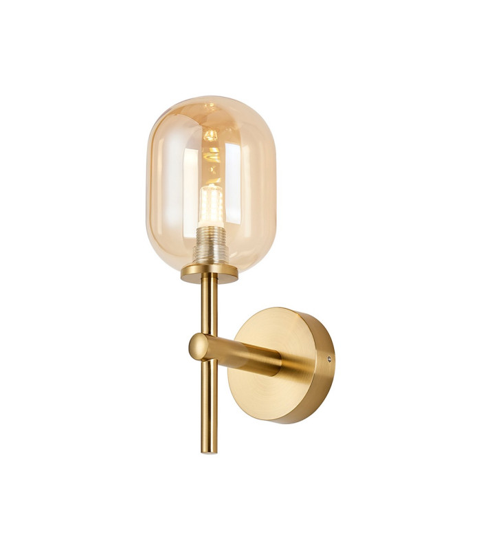 Tivoli Medium Arm Wall Light 1 Light G9 IP44 Brass Gold/Amber Smooth Tubular Glass-1