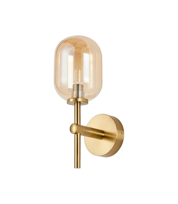 Tivoli Medium Arm Wall Light 1 Light G9 IP44 Brass Gold/Amber Smooth Tubular Glass-3
