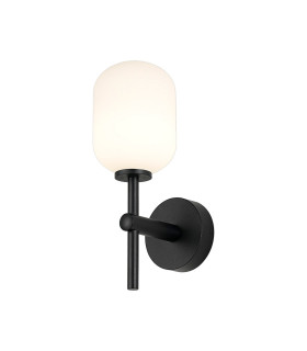 Tivoli Medium Arm Wall Light 1 Light G9 IP44 Satin Black/Opal Smooth Tubular Glass-1