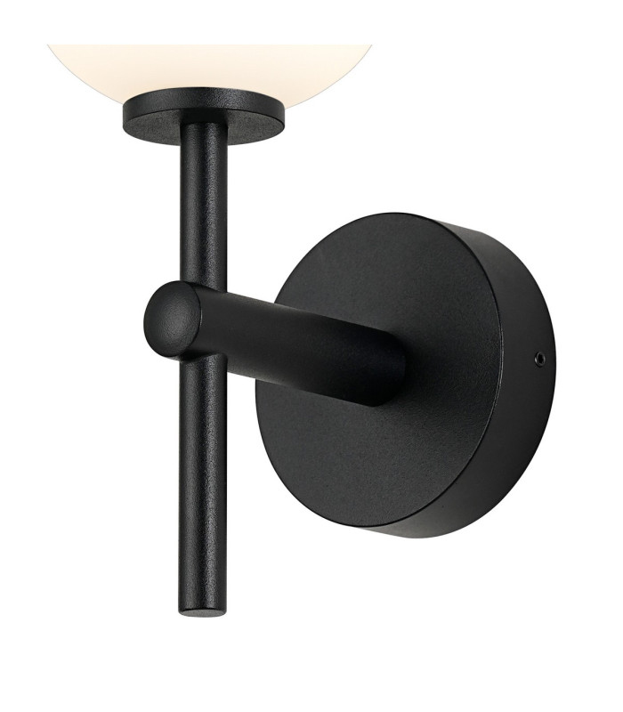 Tivoli Medium Arm Wall Light 1 Light G9 IP44 Satin Black/Opal Smooth Tubular Glass-6