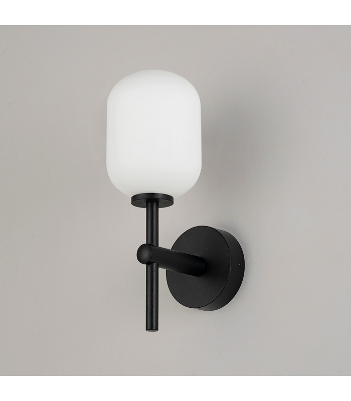 Tivoli Medium Arm Wall Light 1 Light G9 IP44 Satin Black/Opal Smooth Tubular Glass-7