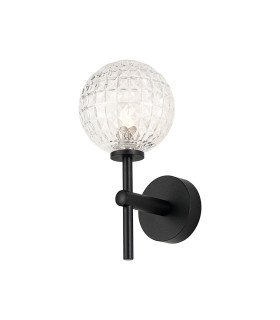 Tivoli Medium Arm Wall Light 1 Light G9 IP44 Satin Black/Clear Cross Pattern Round Glass-1