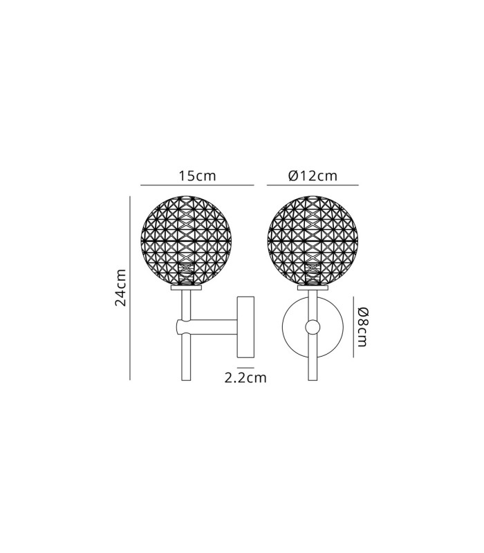 Tivoli Medium Arm Wall Light 1 Light G9 IP44 Satin Black/Clear Cross Pattern Round Glass-2
