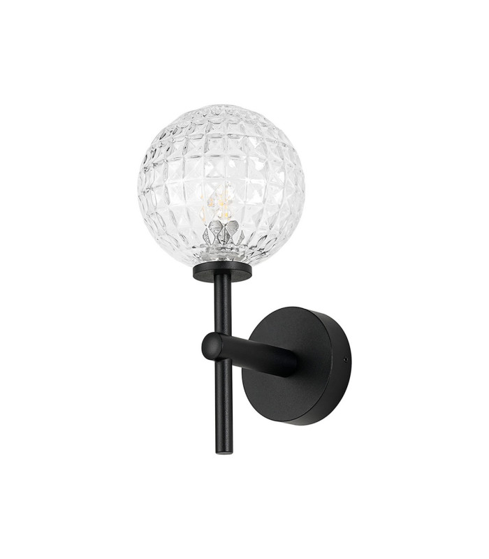 Tivoli Medium Arm Wall Light 1 Light G9 IP44 Satin Black/Clear Cross Pattern Round Glass-4