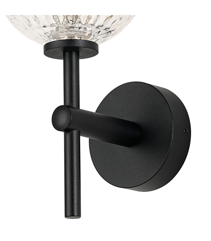 Tivoli Medium Arm Wall Light 1 Light G9 IP44 Satin Black/Clear Cross Pattern Round Glass-6