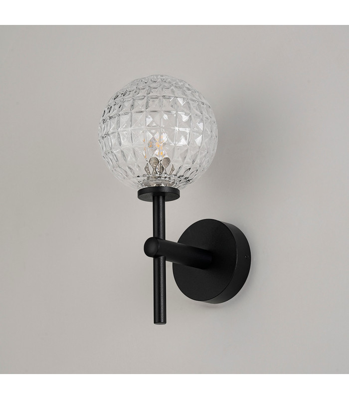 Tivoli Medium Arm Wall Light 1 Light G9 IP44 Satin Black/Clear Cross Pattern Round Glass-7