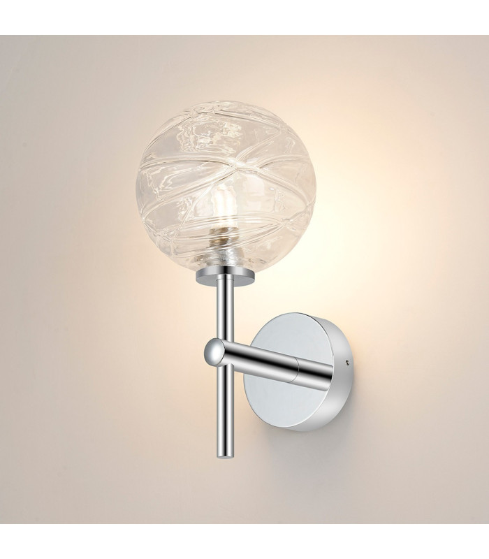 Tivoli Medium Arm Wall Light 1 Light G9 IP44 Polished Chrome/Clear Dune Effect Round Glass-3