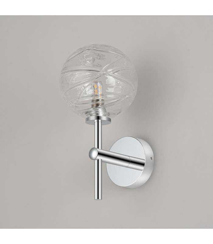 Tivoli Medium Arm Wall Light 1 Light G9 IP44 Polished Chrome/Clear Dune Effect Round Glass-7