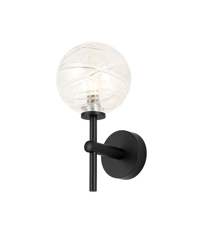Tivoli Medium Arm Wall Light 1 Light G9 IP44 Satin Black/Clear Dune Effect Round Glass-1