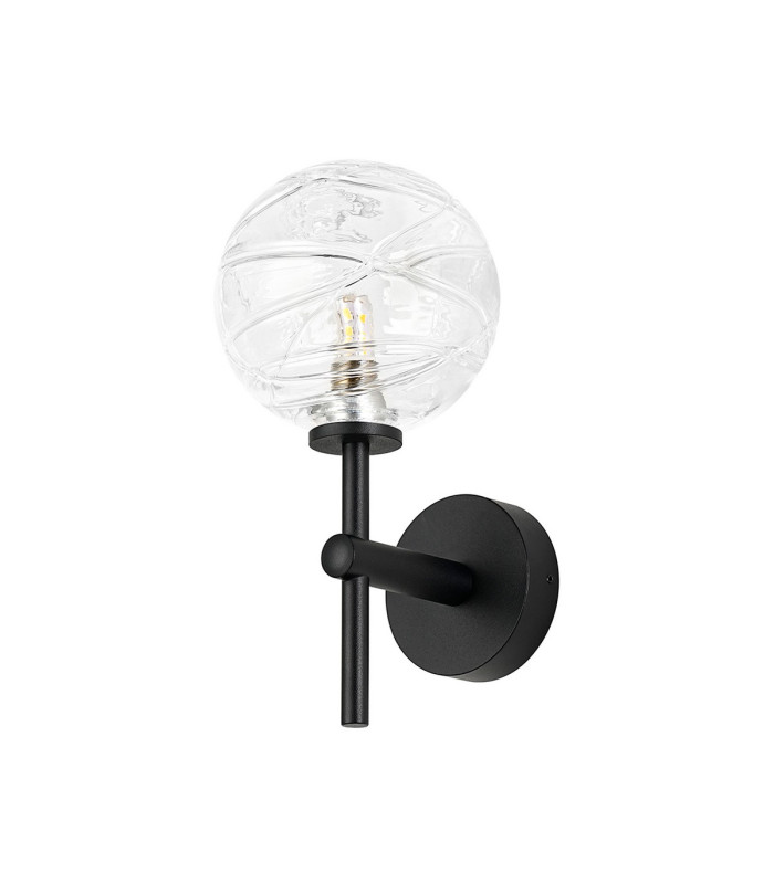 Tivoli Medium Arm Wall Light 1 Light G9 IP44 Satin Black/Clear Dune Effect Round Glass-4