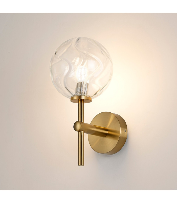 Tivoli Medium Arm Wall Light 1 Light G9 IP44 Brass Gold/Clear Waved Round Glass-3
