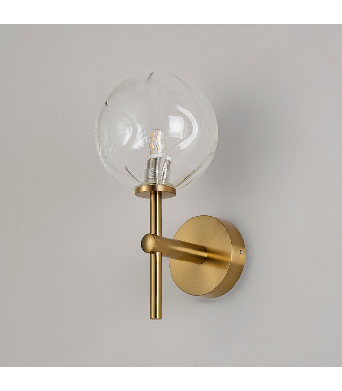 Tivoli Medium Arm Wall Light 1 Light G9 IP44 Brass Gold/Clear Waved Round Glass-7