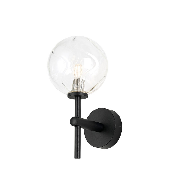 Tivoli Medium Arm Wall Light 1 Light G9 IP44 Satin Black/Clear Waved Round Glass-1