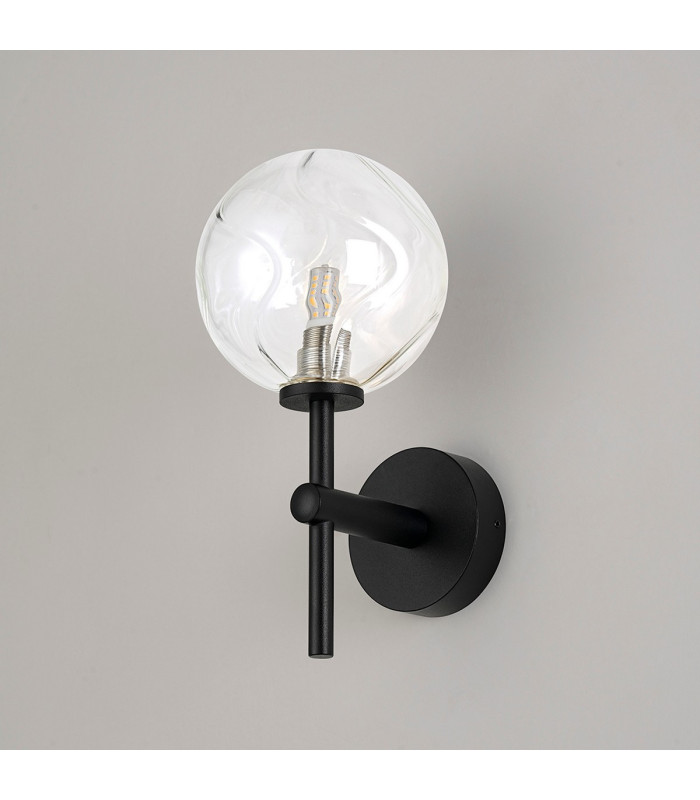Tivoli Medium Arm Wall Light 1 Light G9 IP44 Satin Black/Clear Waved Round Glass-7